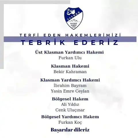 Kayseri'den 7 Hakem Terfi Etti!